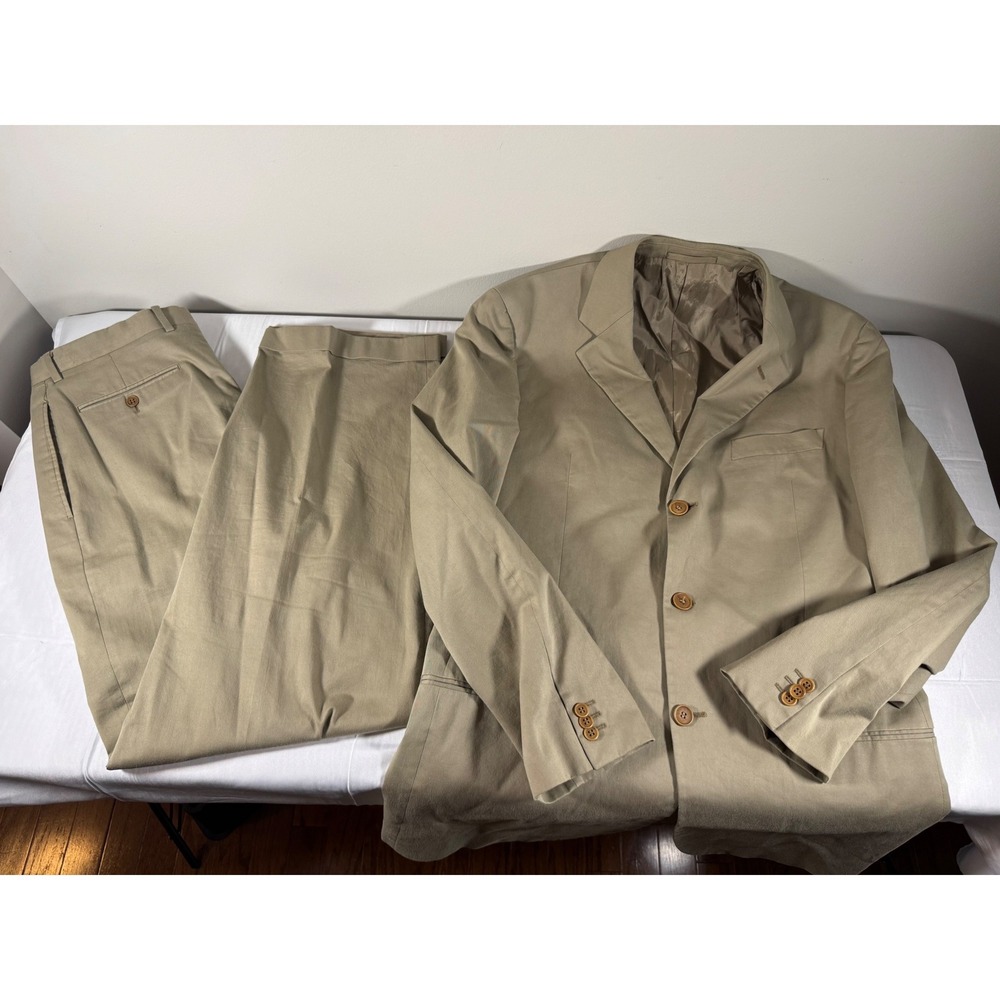 Vintage 90s GIORGIO ARMANI Suit Saks Fifth Avenue Khaki Cotton Blazer Pants 42L